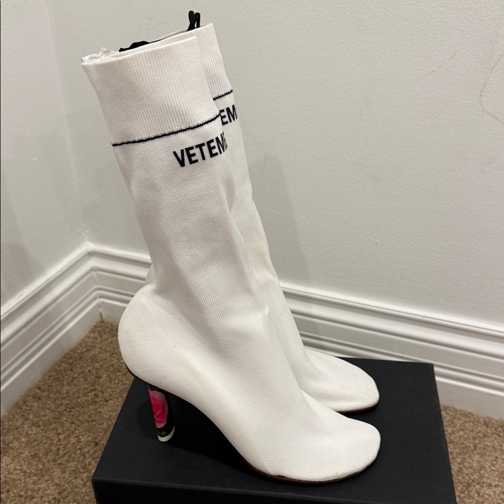 ✨ Vetements Rose Heel Sock Boots White Knit Size 37/7US Avant Garde Designer